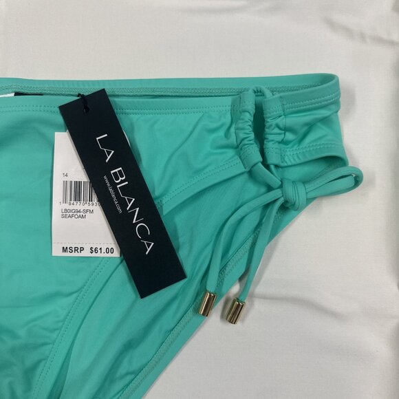 La Blanca Women's Size 14 Seafoam Island Goddess Side Tie Hipster Bikini Swim - Picture 4 of 6